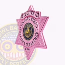 Pink 6 Point Star Badge for Sheriff's Department Side. Side view of a pink 6 point star detective badge.