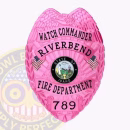 Pink Eagle Top Badge for Fire Department Front. Front view of an eagle top badge in pink for the Riverbend Fire Department.
