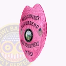 Pink Eagle Top Badge for Fire Department Side. Side view of a pink eagle top badge.