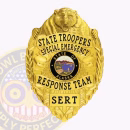 Special Emergency Response Team Bear Top Badge Side. Side view of bear top badge in gold for special emergency response team.