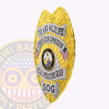 Special Operations Group Eagle Top Badge Side. Side view of gold and silver eagle top badge for Special Operations Group.