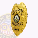 Tribal Chief Eagle Top Side. Side view of a gold tribal chief eagle top badge.