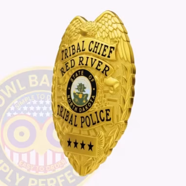 Tribal Chief Eagle Top Side. Side view of a gold tribal chief eagle top badge.