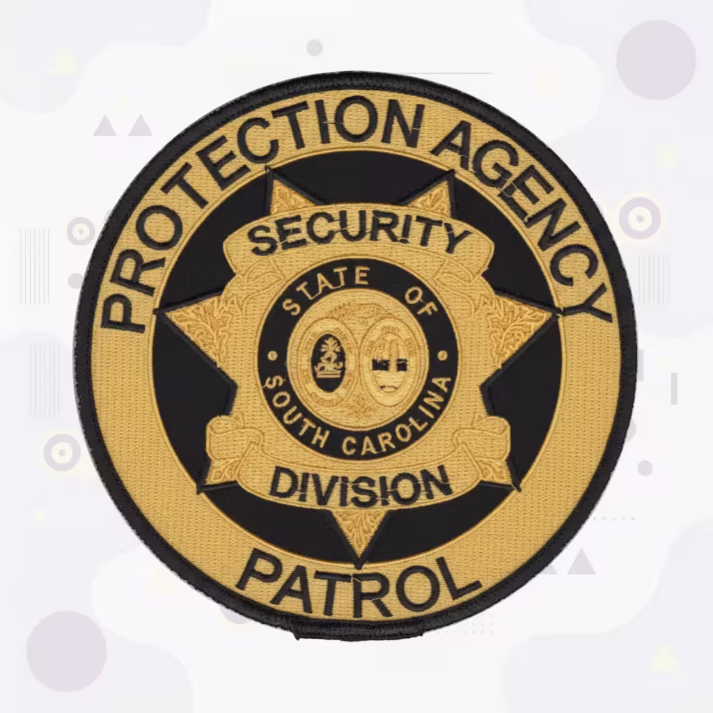 Gold and Black Round Security Patrol Embroidered Patch with Seven-Point Star Badge