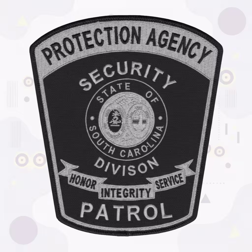 Black and Silver Shield Security Patrol Embroidered Patch with State Seal