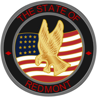 Modern Oval Badge with Building Center, 3 Text Panels, Sunburst Background, Ribbon Border