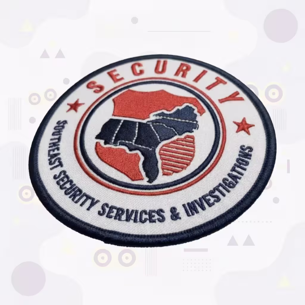 Navy and Red Round Security Embroidered Patch with Regional Map