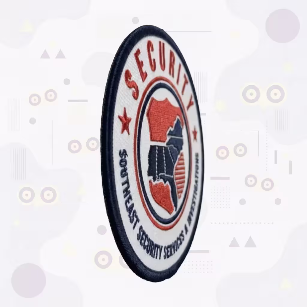 Navy and Red Round Security Embroidered Patch with Regional Map