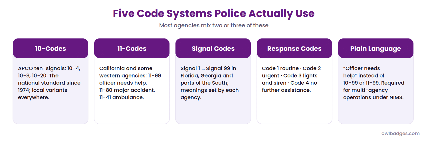 Police 10 Codes: The Complete Guide To Law Enforcement Radio Codes 5 Five police code systems: 10-codes, 11-codes, signal codes, response codes and plain language