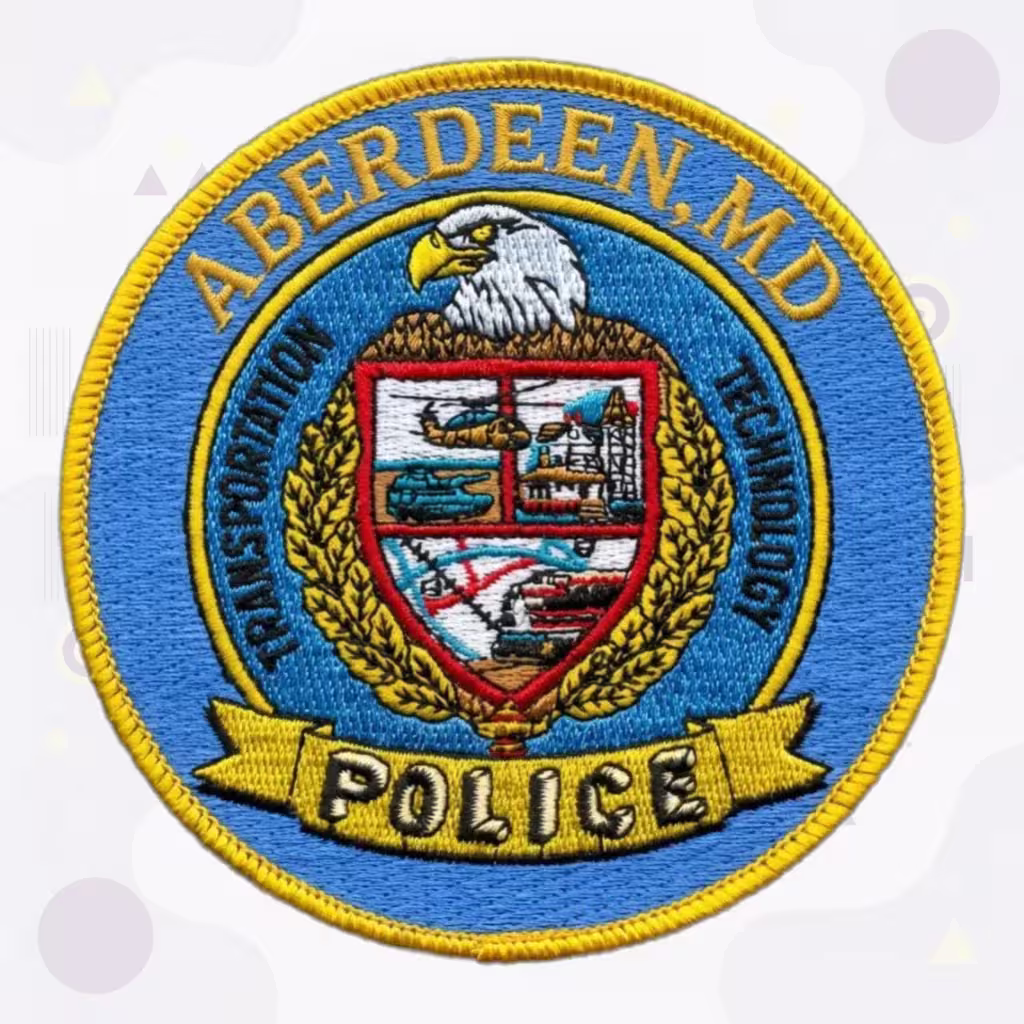 Aberdeen Police Embroidered Patch Featuring Aberdeen MD City Seal Eagle Shield and Gold Ring