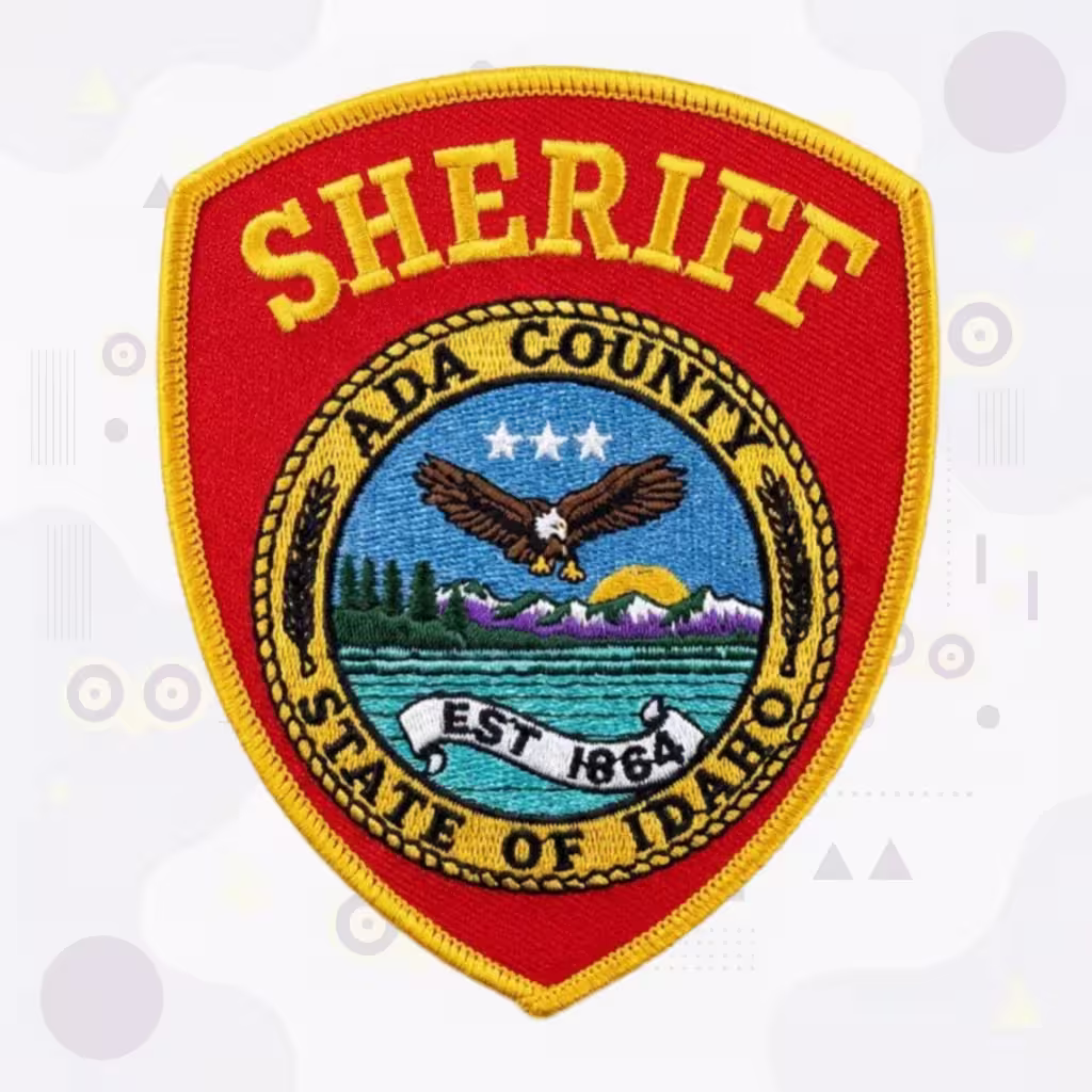 Shield Sheriff Embroidered Patch with Flying Eagle and Idaho Mountain Landscape