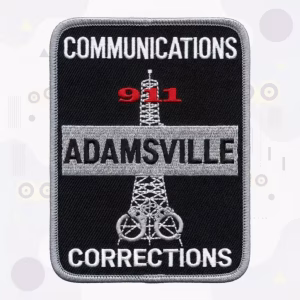 Black rectangle dispatcher patch with bold text