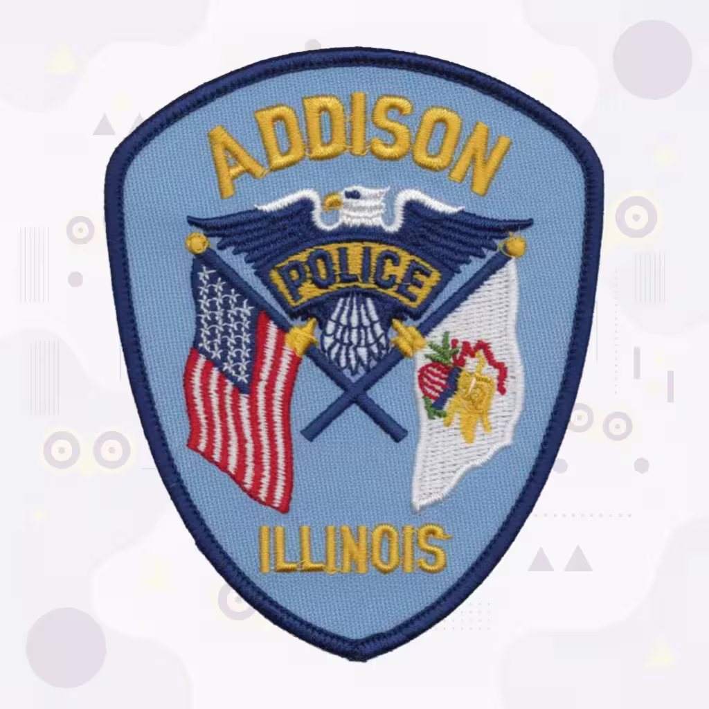 Shield Police Embroidered Patch with Spread Eagle and Crossed American Illinois Flags