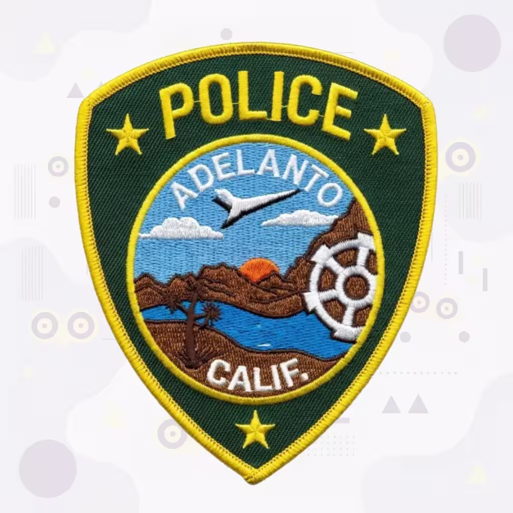 Green Shield Police Embroidered Patch with Mountain, Lake, Aircraft