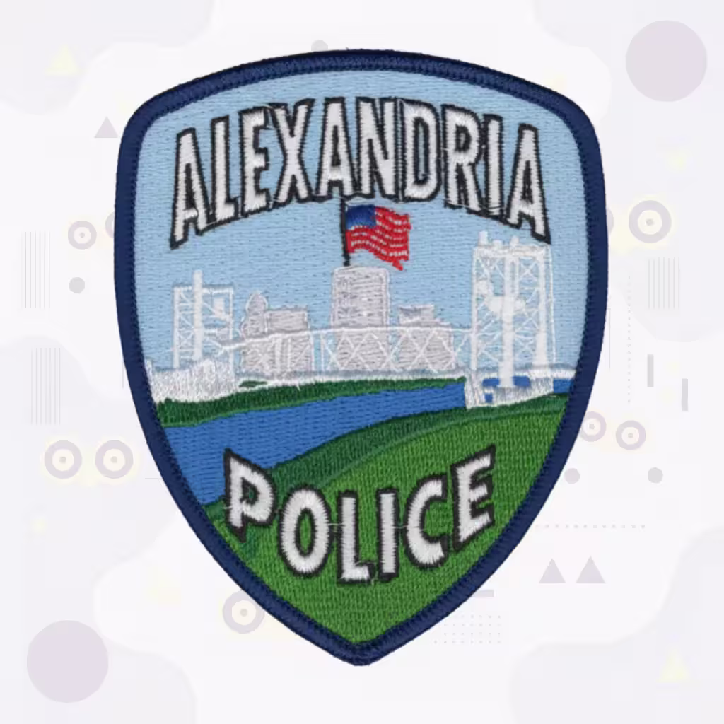 Alexandria Police Embroidered Patch with City Skyline Bridge River and American Flag Scene