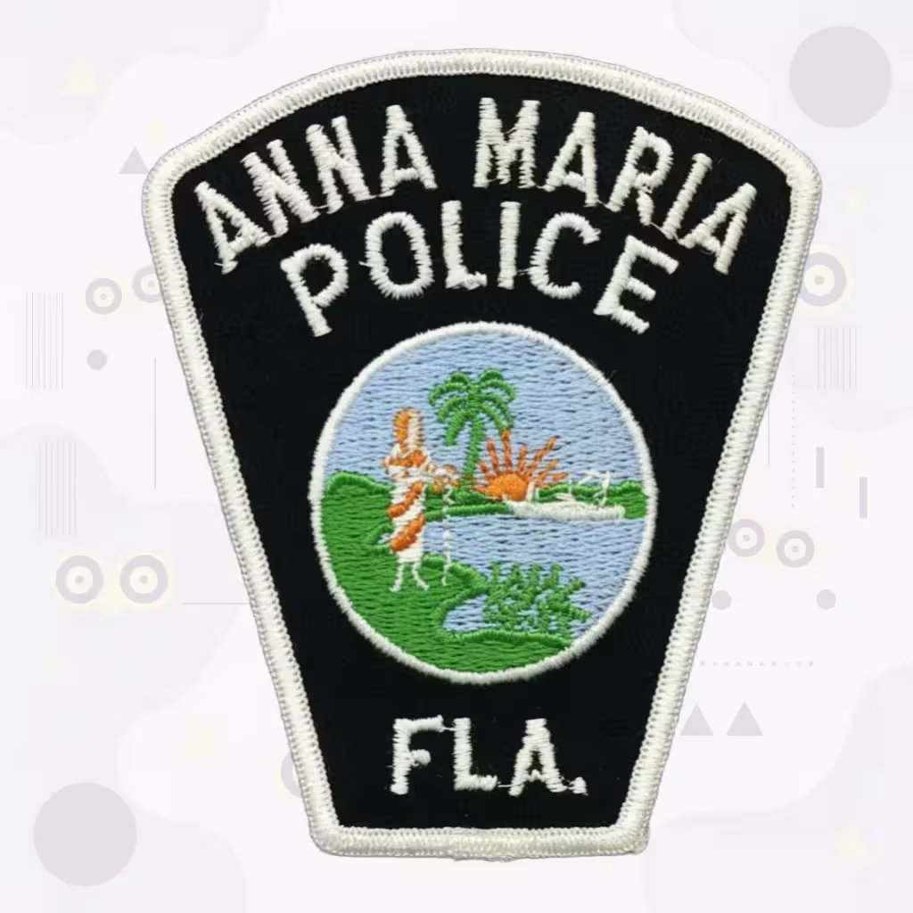 Tombstone Police Embroidered Patch with Tropical Beach Scene and Sunrise