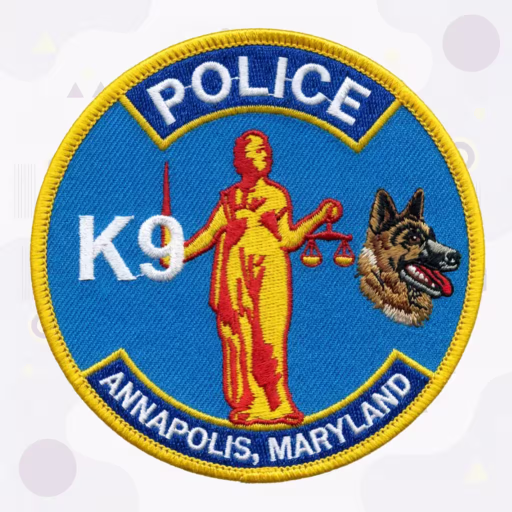 Annapolis Police Embroidered Patch Featuring Maryland K9 Unit Lady Justice and German Shepherd
