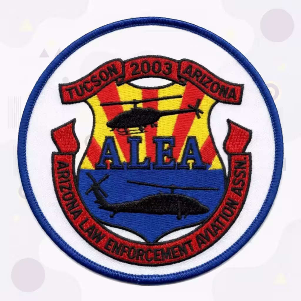 White Round Aviation Embroidered Patch with Helicopter and Arizona Sunburst