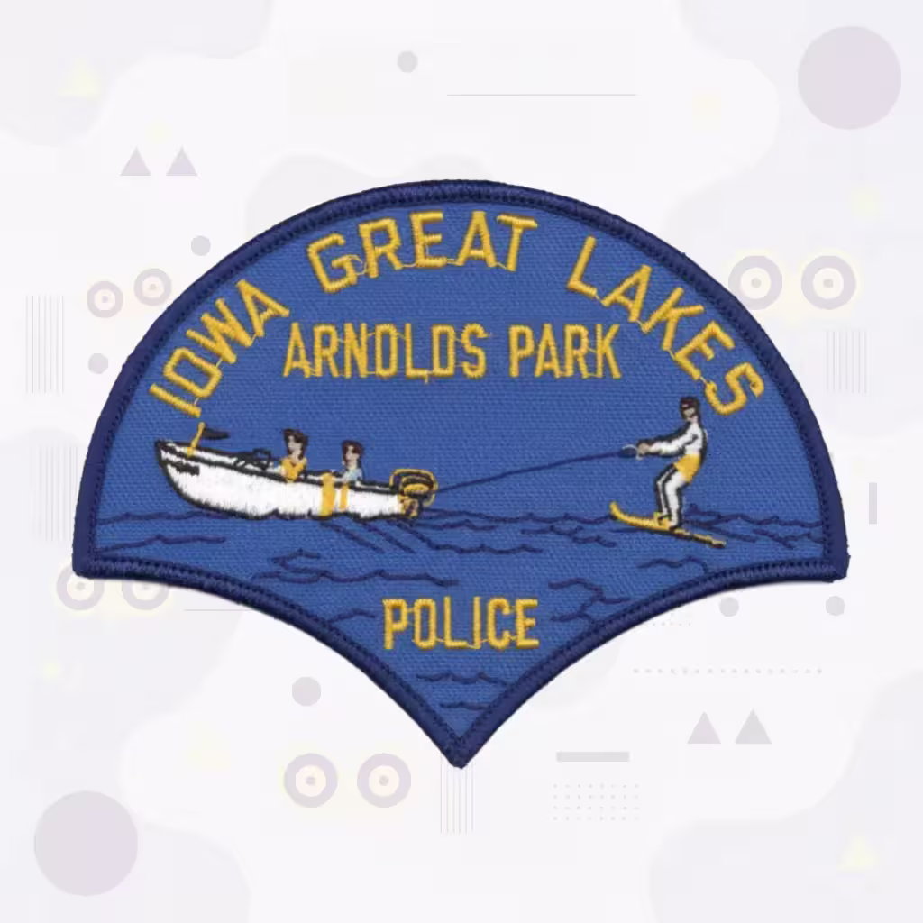 Fan-Shaped Police Embroidered Patch with Water Skiing Scene and Motorboat