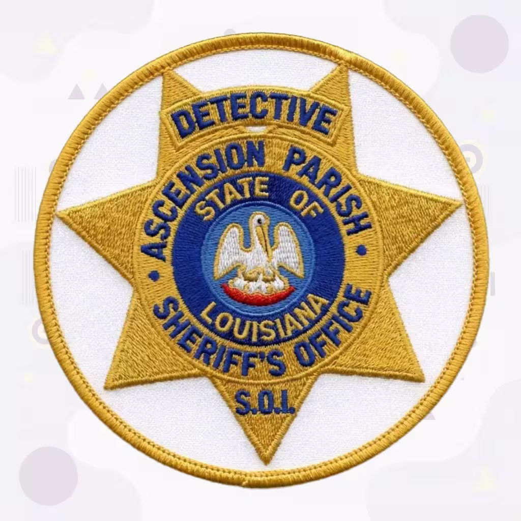 Ascension Parish Embroidered Patch Round with Detective Gold Star Louisiana Pelican Seal