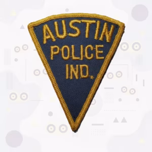 Navy and gold triangle police patch with text only