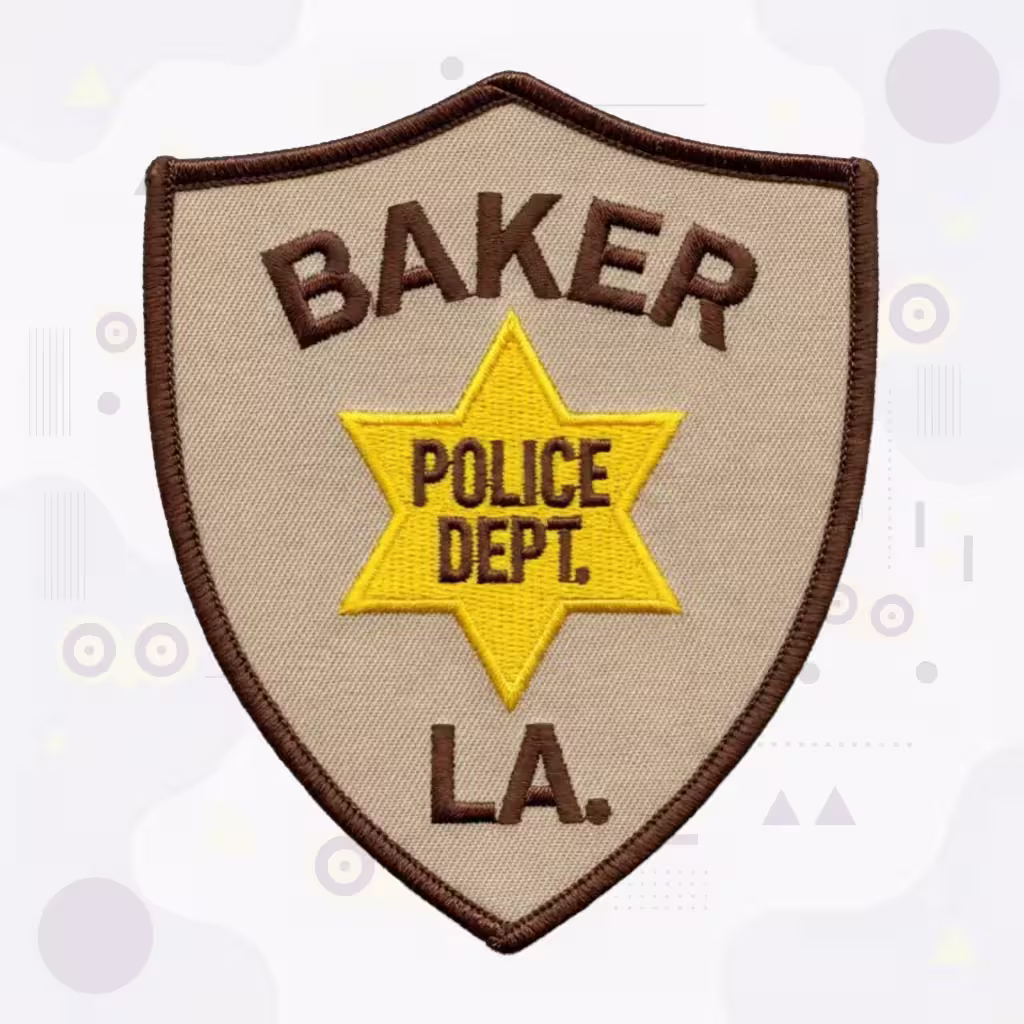 Police Embroidered Patch Featuring Baker Louisiana Six-Point Star and Department Text on Tan Shield