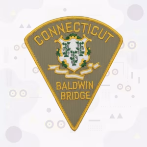 Olive triangle state police patch with a coat of arms