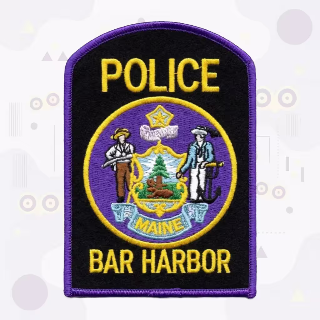 Police Embroidered Patch Featuring Bar Harbor Maine State Seal Farmer Sailor and Pine Tree