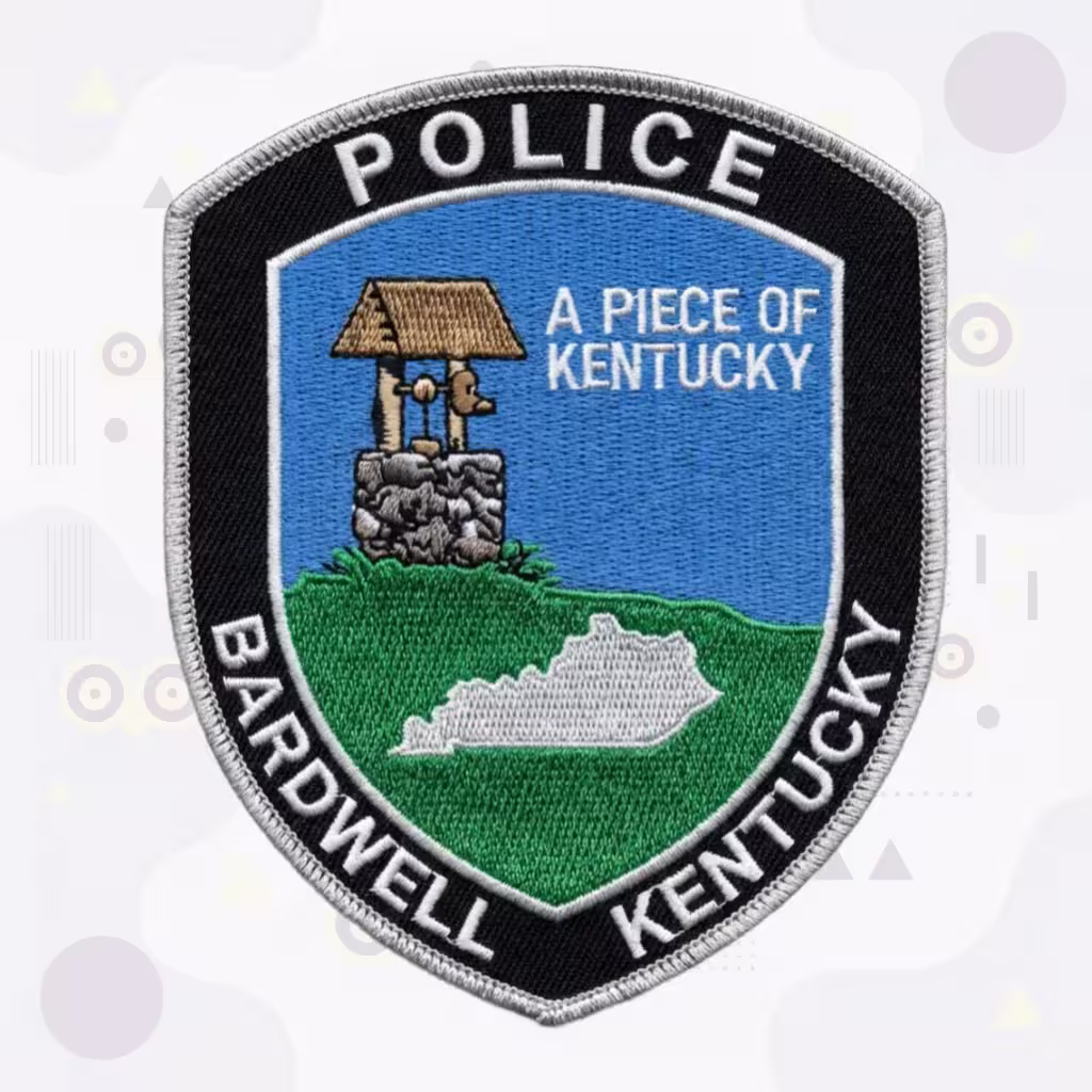 Bardwell Police Embroidered Patch with Wishing Well Kentucky State Outline and Blue Sky Scene