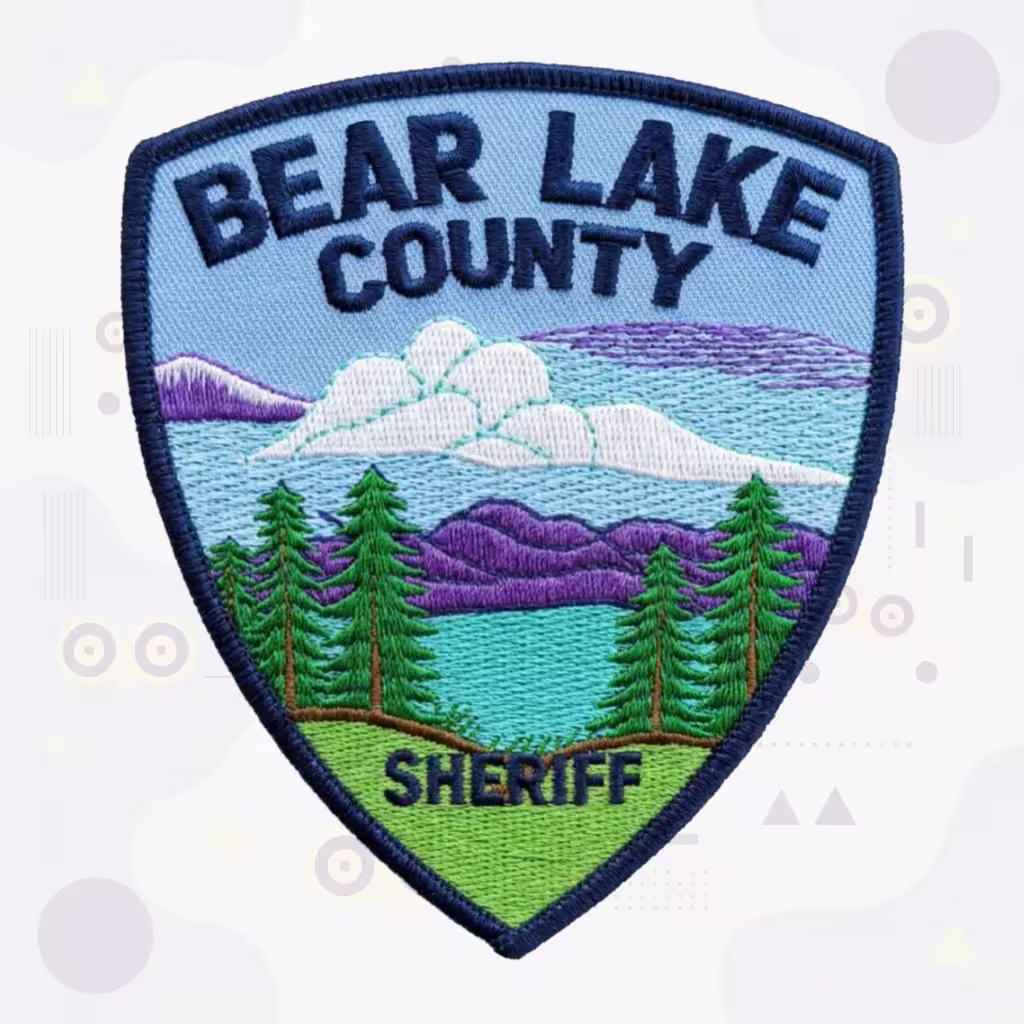 Sheriff Embroidered Patch Bear Lake County with Blue Mountain Lake and Pine Tree Scene