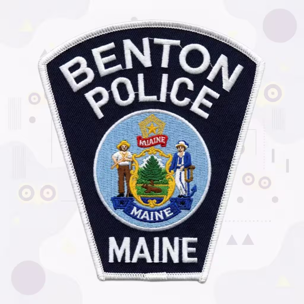 Benton Police Embroidered Patch with Full Maine State Seal Farmer Sailor Pine Tree and Moose