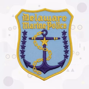 Blue marine police shield patch with an anchor and chain