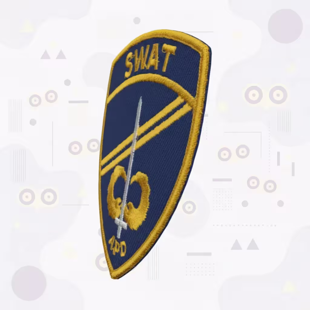 Shield SWAT Embroidered Patch with Silver Sword and Airborne Wings Design