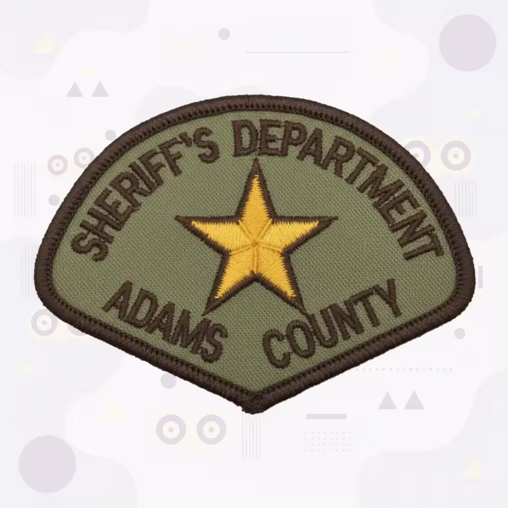 Adams County Embroidered Patch Olive Green with Gold Five-Point Star and Sheriff's Department Text