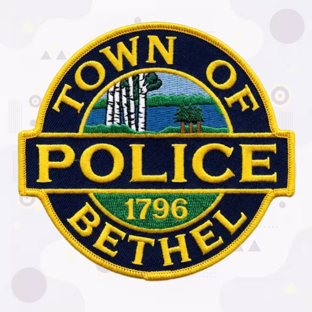 Police Embroidered Patch Featuring Town of Bethel 1796 Scenic Lake and Pine Tree Seal