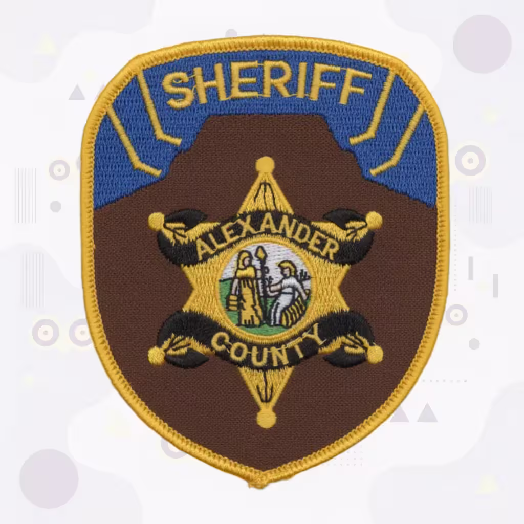 North Carolina Embroidered Patch for Alexander County Sheriff with Gold Six-Point Star and State Seal