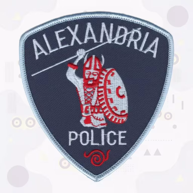 Embroidered police patch with a viking warrior, spear and shield