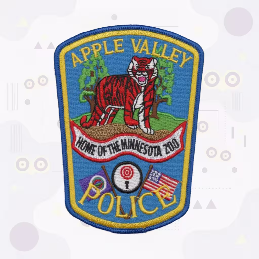 Apple Valley Embroidered Patch Police with Minnesota Zoo Tiger Home of the Minnesota Zoo Motto and Crossed Flags