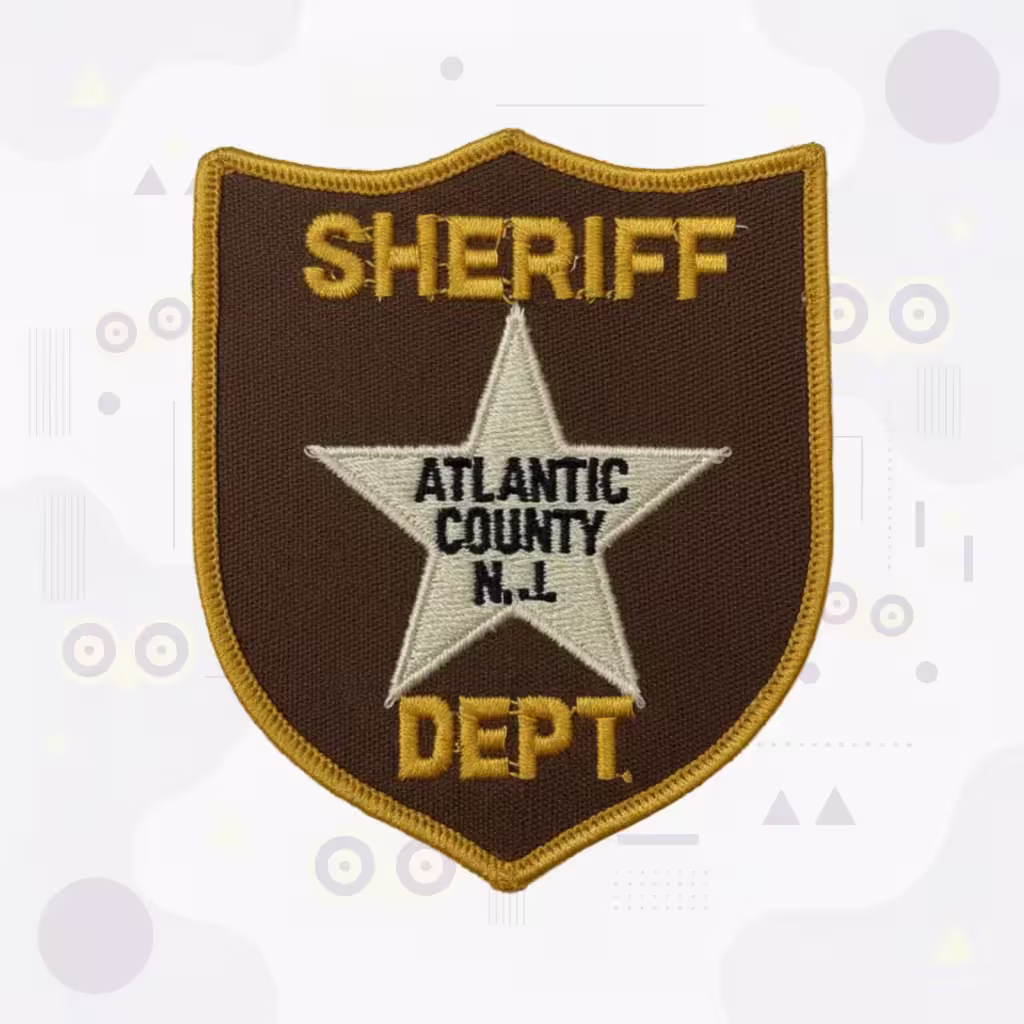 Sheriff Department Embroidered Patch for Atlantic County with Silver Five-Point Star and New Jersey Department Text