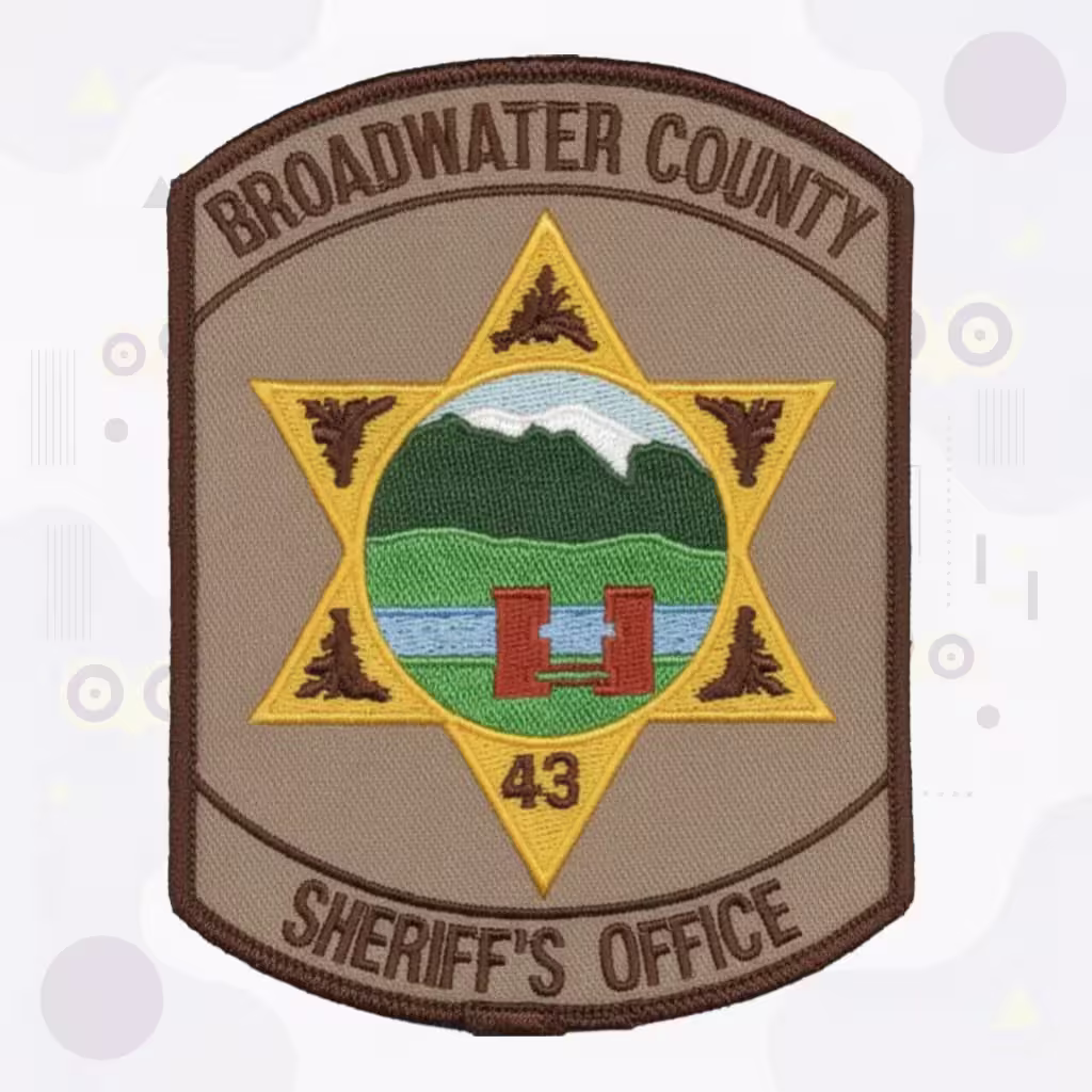 Broadwater Embroidered Patch Featuring County Sheriff Montana Gold Six-Point Star with River Valley Landscape and Fort Seal