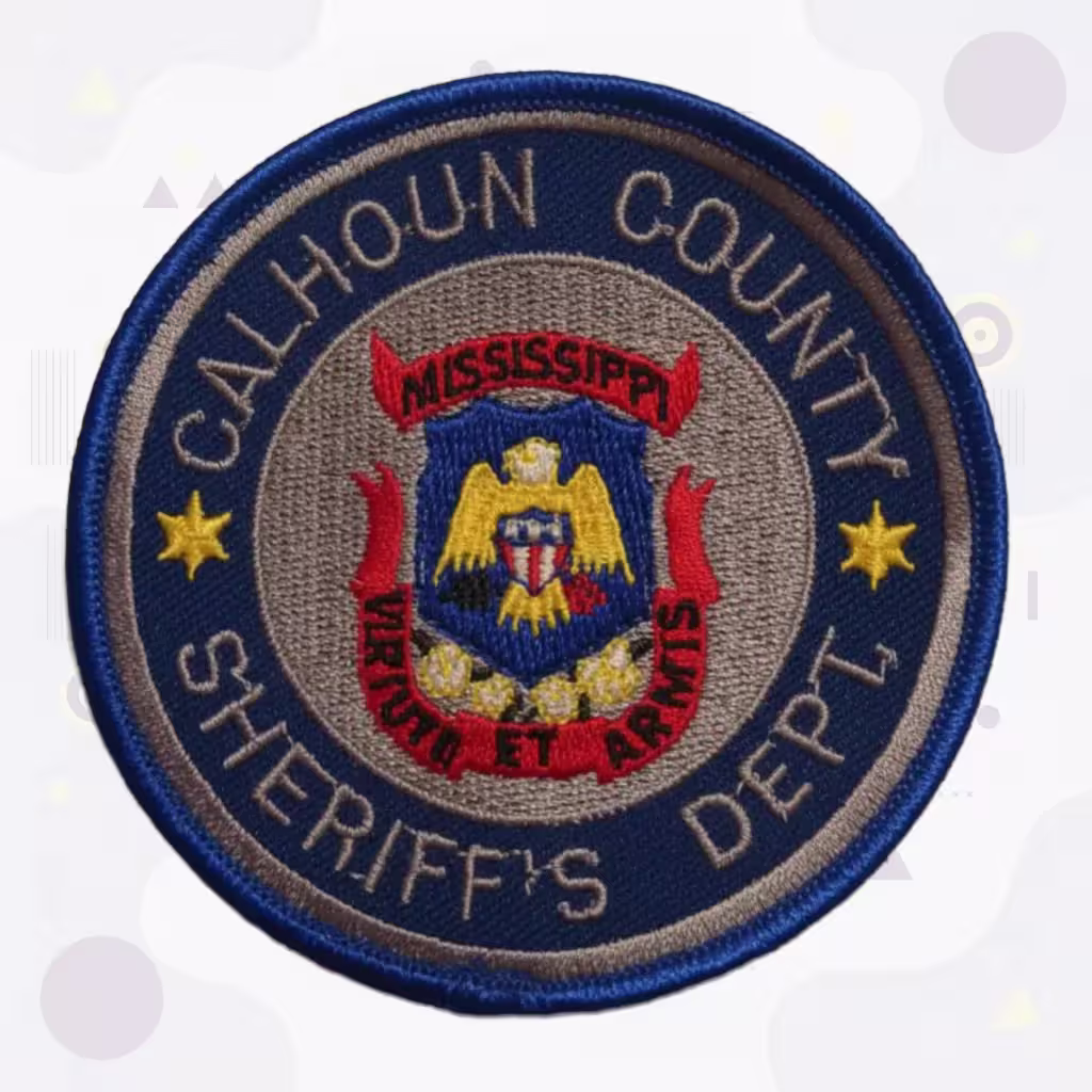 Sheriff Embroidered Patch Featuring Calhoun County Mississippi Eagle Heraldic Shield and Virtute Et Armis Motto