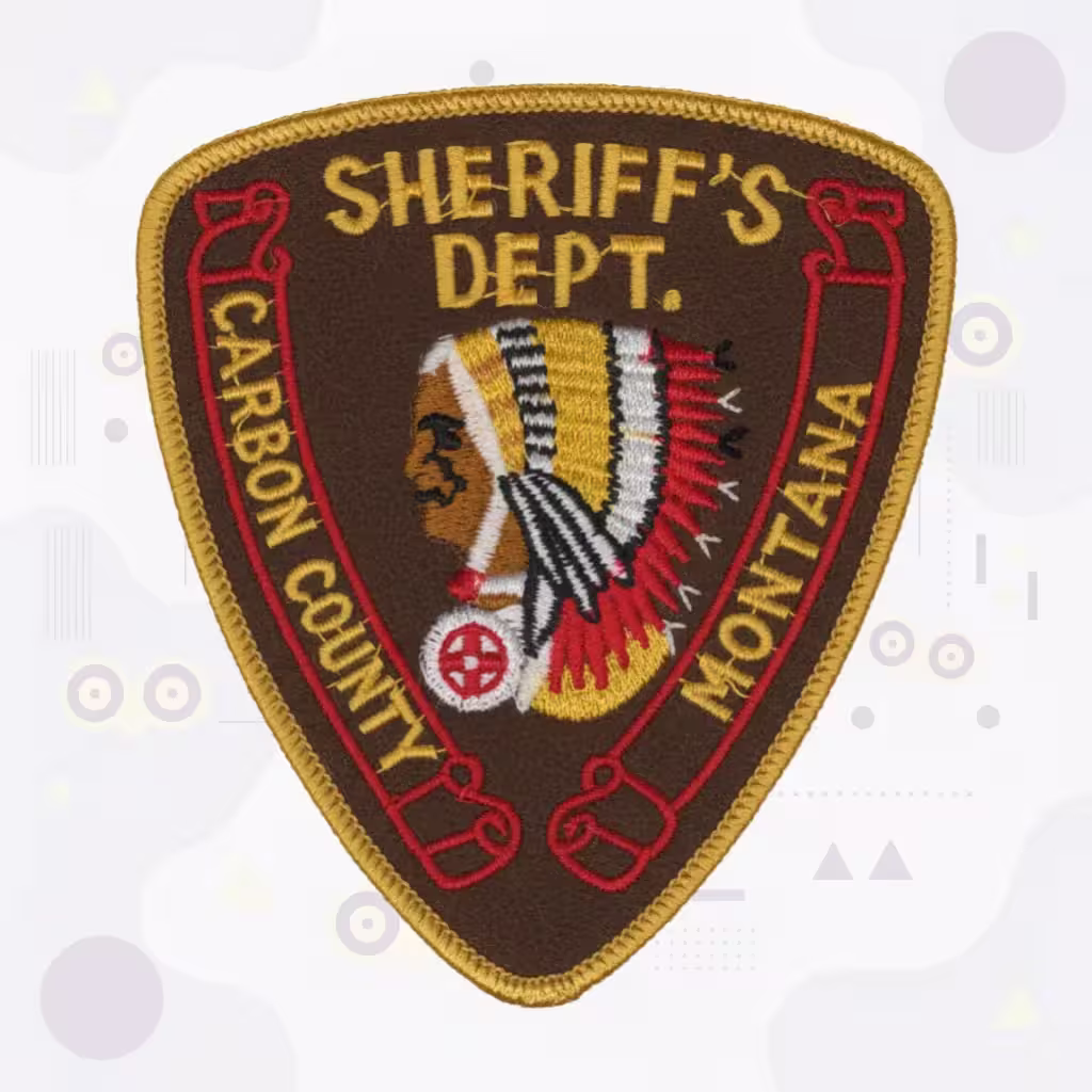 Sheriff Embroidered Patch featuring Carbon County with Native American Chief Portrait Red Scroll Banners and Montana Text
