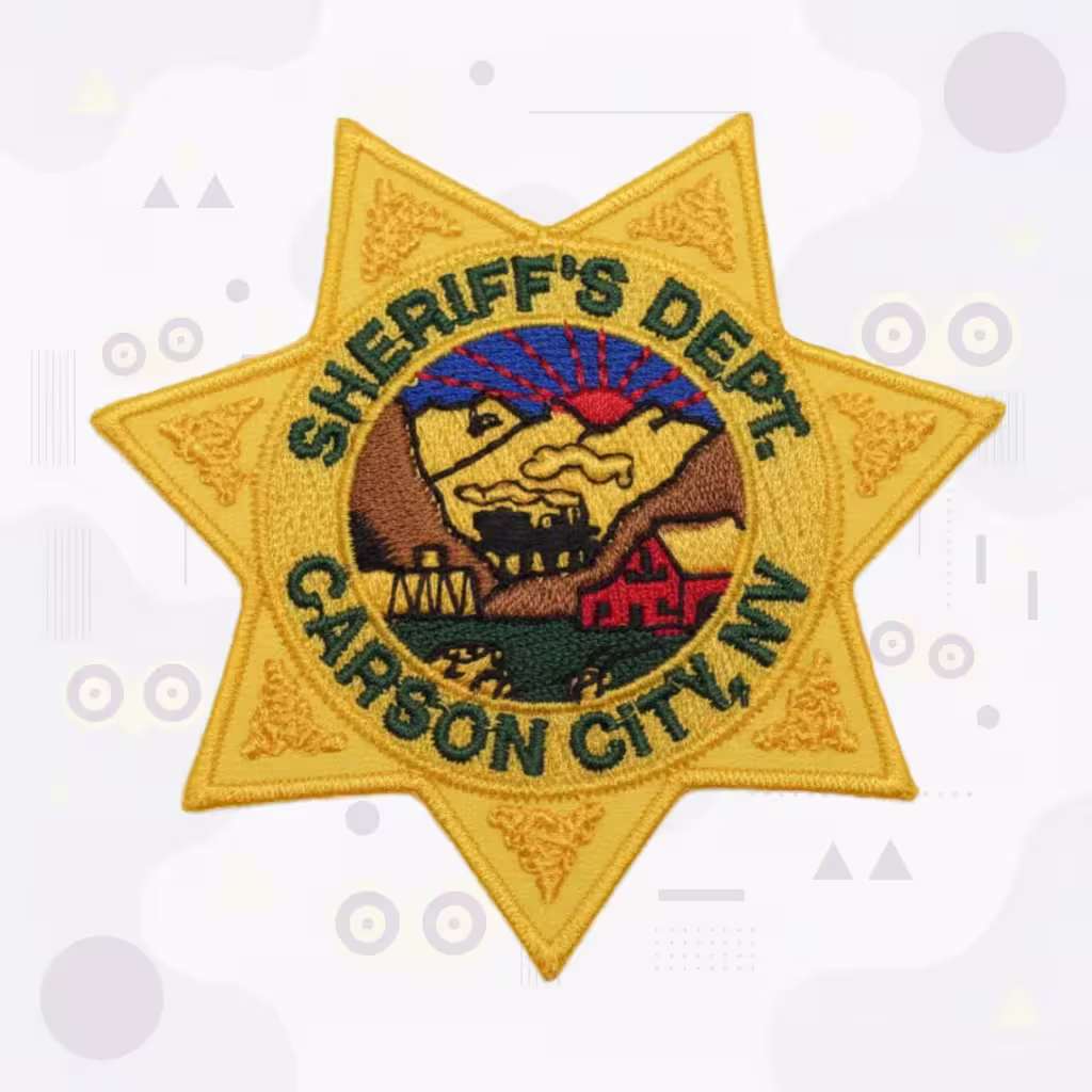 Carson City Embroidered Patch with Gold Sheriff Seven-Point Star Nevada Landscape Steam Train and Sunrise Seal