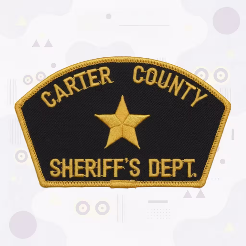 Carter County Sheriff Embroidered Patch with Gold Five-Point Star and Department Text on Black Cap Shape