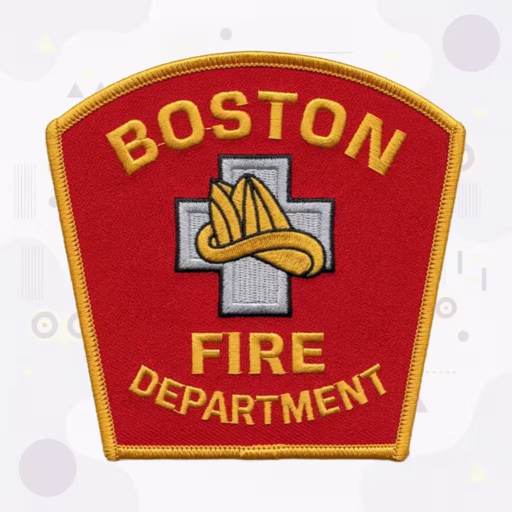 Boston Fire Department Patch with Cross and Firefighter Helmet