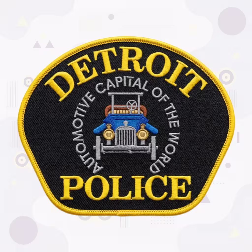 Detroit Police Department Patch with Vintage Automobile and Motto Ring
