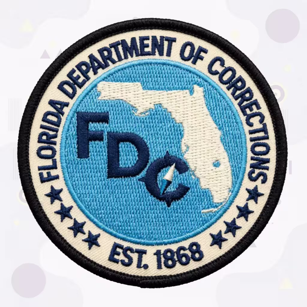 Round Blue Florida Department of Corrections Patch with State Shape