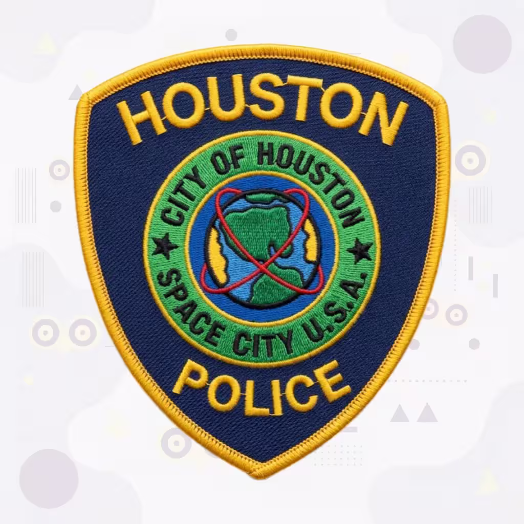 Houston Police Department Patch with Space City Globe Seal and Gold Border