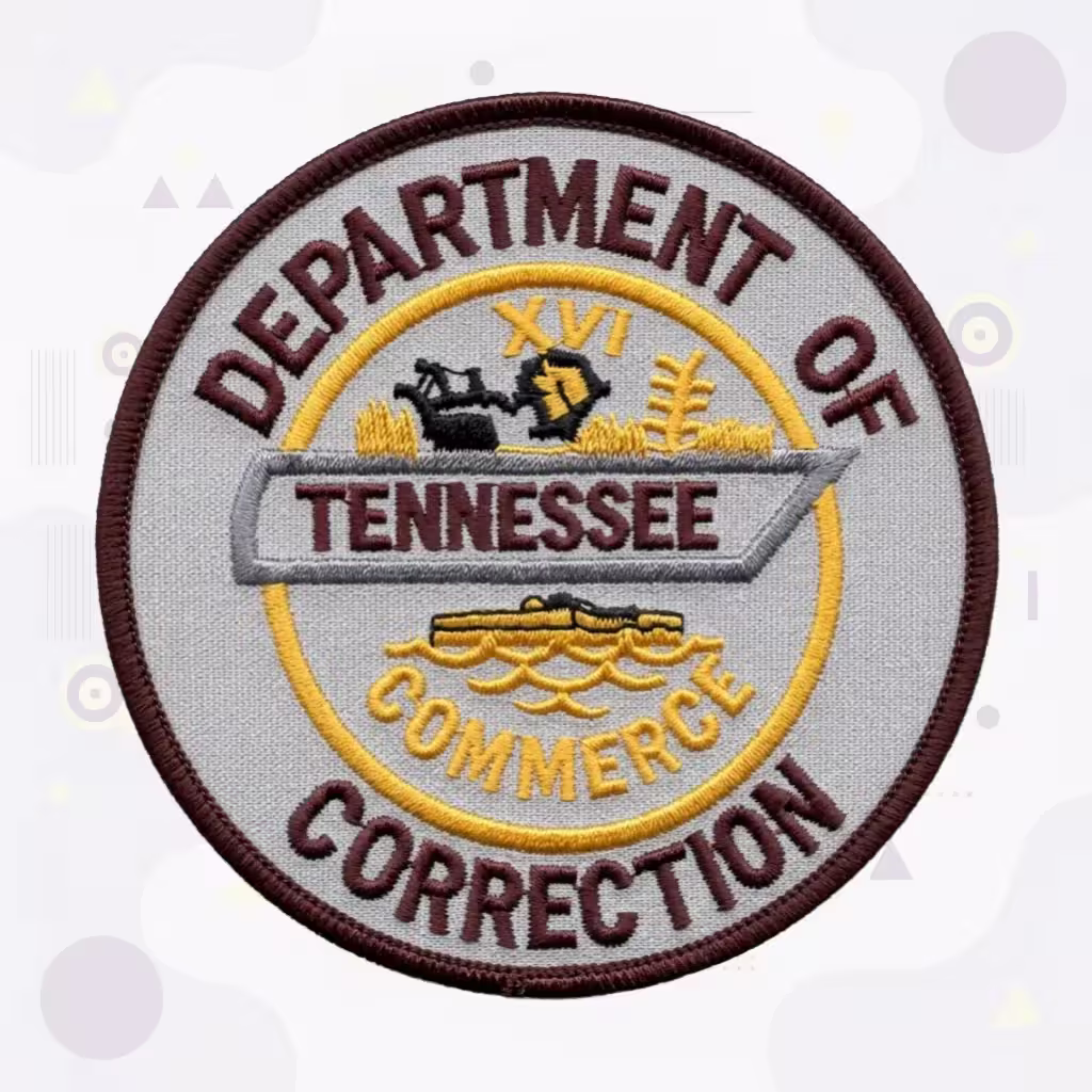 Gray and Maroon Tennessee Department of Correction Patch with the State Seal Emblem