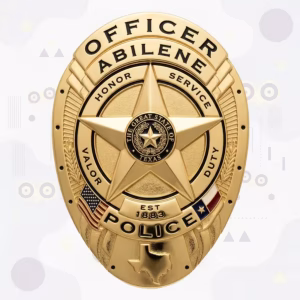 Abilene Police Badge with Four-Word Motto Ring and Gold Oval Shield